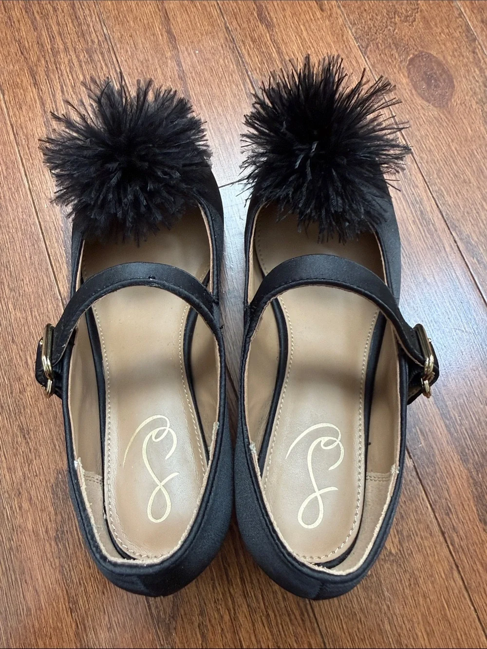 Girls Sam Edelman Black Pom Mary Jane Heel Dress Shoes